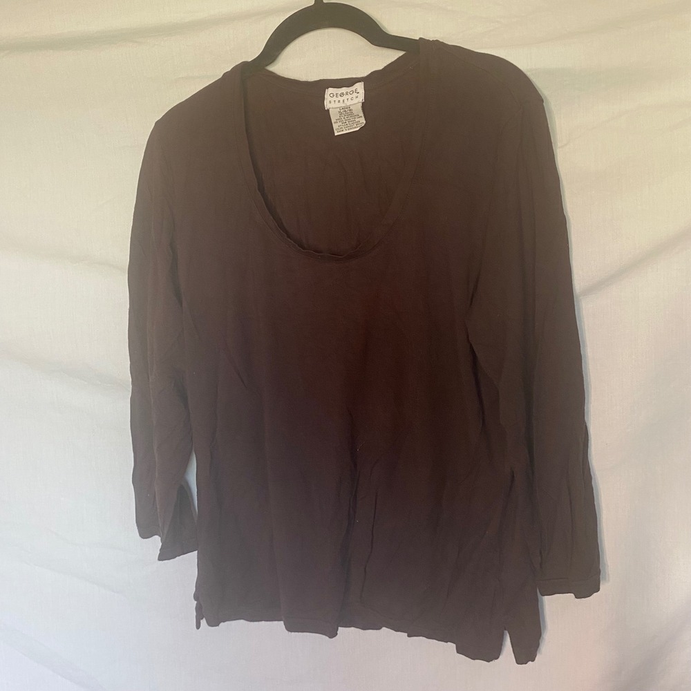 George Stretch Scoop Neck Tops Brown 3/4 Sleeve‎ XL M Womens